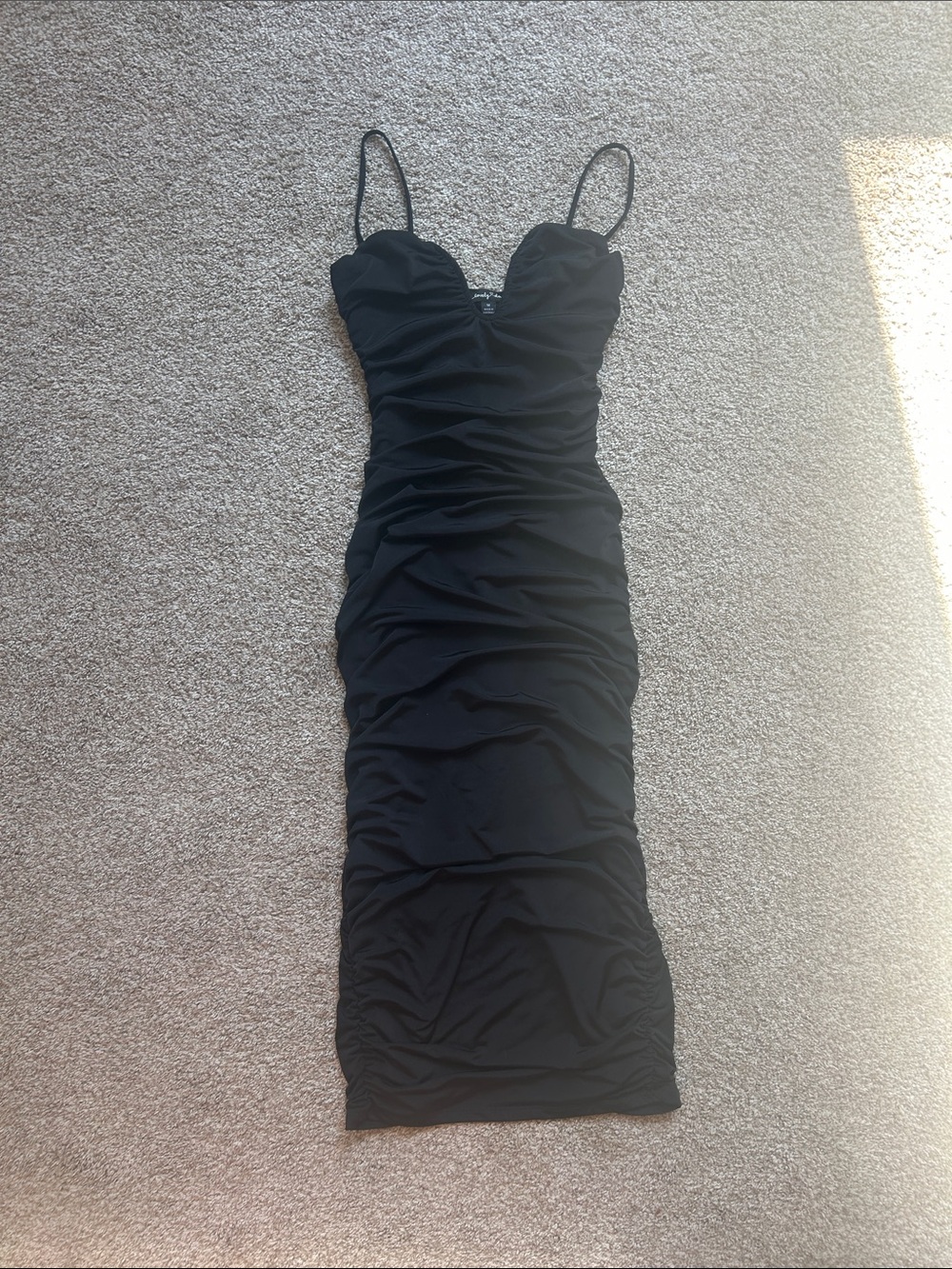 Black Ruched Bodycon Dress with Spaghetti Straps